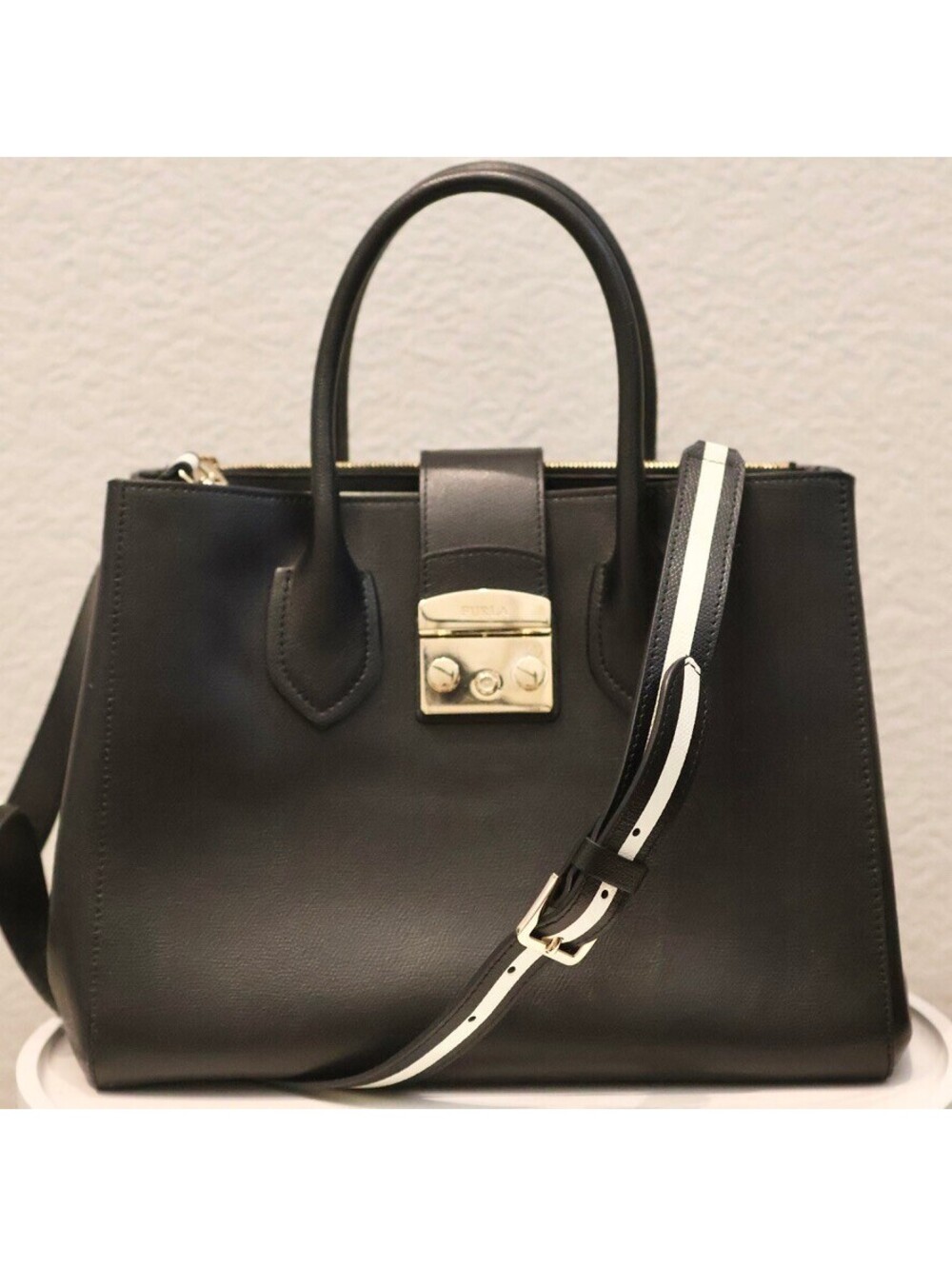 Furla Metropolis Tote Shoulder Bag Onyx Black Excellent